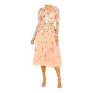 NWT Mac Duggal Sequin Floral Tulle Dress | Size 16 | Blush Statement Midi